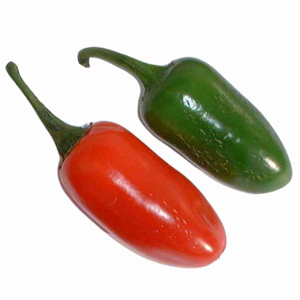 Two Jalapeno Chili Pepper, one red and one green, on a white background